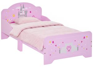 HOMCOM Letto per Bambini con Spondine di Sicurezza in Legno per Cameretta, Lettino per Bimbi da 3-6 Anni, 143x73x60cm, Rosa|Aosom