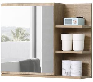 Kleankin Mobile Specchiera Bagno a Parete, Armadietto Pensile con Anta e Ripiani in Legno, 60x18x50cm, Naturale|Aosom