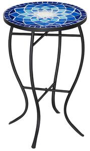 Outsunny Tavolino da Giardino Rotondo in Metallo con Piano in Ceramica, Design a Mosaico, Ф35.5x53.5cm, Blu e Bianco|Aosom