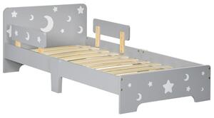 ZONEKIZ Letto per Bambini 3-6 Anni con Motivi a Stelle e Luna in Pannelli di MDF e Truciolato, 143x76x49 cm, Grigio e color Legno|Aosom