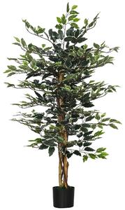 HOMCOM Pianta Artificiale di Fico da 130 cm a 702 Foglie e 3 Tronchi con Vaso Ø15x12.5 cm, per Interni ed Esterni, Verde e Bianco|Aosom