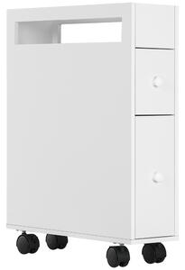 Kleankin Mobiletto Bagno Salvaspazio con 4 Ruote, 2 Cassetti e Ripiano aperto, 16x49.5x66cm, Bianco|Aosom
