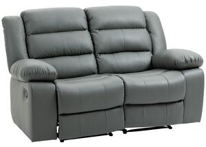 HOMCOM Divano 2 Posti Reclinabile di 135° e Imbottito con Schienale Diviso e Poggiapiedi Incluso, in Pelle PVC e Acciaio, 168x93x102 cm, Grigio|Aosom