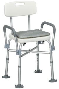 HOMCOM Sedia Doccia ad Altezza Regolabile con Braccioli e Cuscino Rimovibile 53.5x52x80-90 cm, Bianca|Aosom