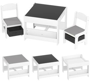 HOMCOM Set Tavolino per Bambini e 2 Sedie, Piano del Tavolo 2 in 1 con Lavagna e Contenitori, Grigio|Aosom