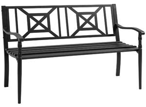 Outsunny Panchina da Giardino in Acciaio a 2 Posti con Schienale Alto e Braccioli, 128x62.5x81.5 cm, Nero|Aosom