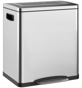 HOMCOM Bidone Immondizia a 2 Sezioni da 15L a Pedale con Coperchio Silenzioso, in Acciaio Inox e PP, 40x34.8x47.5 cm