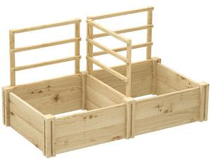 Outsunny Letto per Orto con 3 Tralicci e 2 Fioriere in Legno di Abete con Fondo Aperto, 119x62.5x64 cm, color Legno
