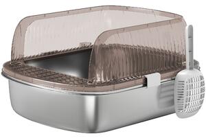 Lettiera per Gatti Extra Large 53x42x27 cm con Vassoio Paletta Bordi Alti Fino a 15 kg in Acciaio Inox Grigio Carbone