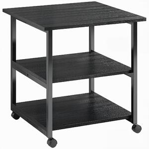 HOMCOM Carrello Porta Stampante a 3 Ripiani con 4 Ruote, Legno e Acciaio, 50x50x52.5cm, Nero | Aosom Italy