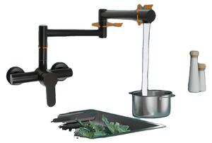 Rubinetto da cucina da montare a parete, con corpo in ottone, braccio girevole a 360°, portata di 40 cm, comando monoleva, adatto per lavelli