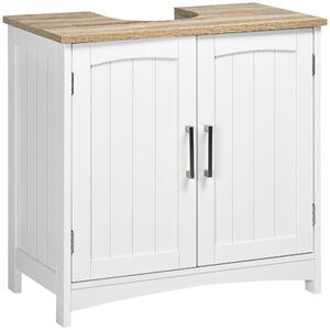 Kleankin Mobile Sotto Lavabo Bagno con 2 Ante e Ripiano Regolabile, 60x33x60cm, Legno e Bianco | Aosom Italy