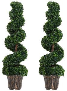 Outsunny Set 2 Piante Artificiali di Bosso a Spirale per Interni ed Esterni con Vaso, Ø32x120 cm, Verde | Aosom Italy