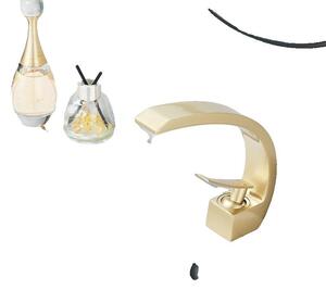 Miscelatore per lavabo, monocomando, design a risparmio idrico, finitura oro spazzolato