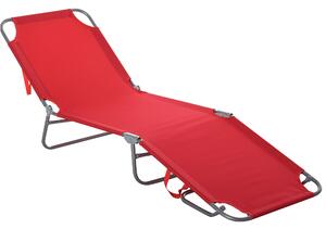 Outsunny Lettino Prendisole Pieghevole con Schienale Reclinabile su 5 Livelli, 187x55x24cm, Rosso | Aosom Italy