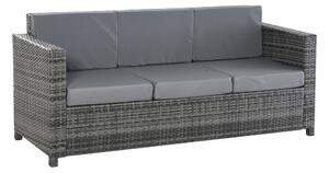 Outsunny Divano da Esterno 3 Posti in Rattan PE e Metallo con Cuscini per Seduta e Schienale, 185x70x80 cm, Grigio | Aosom Italy