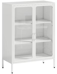 HOMCOM Mobile Portadocumenti in Acciaio con 2 Ante in Vetro e Ripiani Regolabili, 80x40x110 cm, Bianco | Aosom Italy