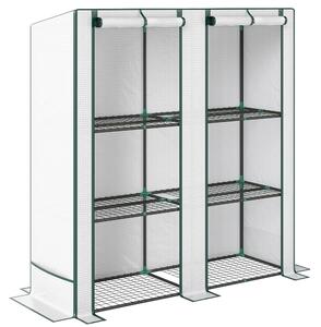 Outsunny Serra da Giardino con 2 Porte Avvolgibili, Scaffale a 3 Ripiani e Tasche Laterali, Bianco e Verde | Aosom Italy