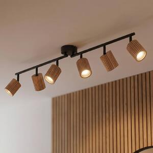Lindby Faretto da soffitto Stralino, a 6 luci, lunghezza 102 cm, in legno dimmerabile, Legno chiaro, Corridoio, Legno, Moderno, Faretto