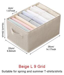Contenitore pieghevole per abiti - Organizer per armadio - Tessuto - 9 scomparti - Taglia L - Beige