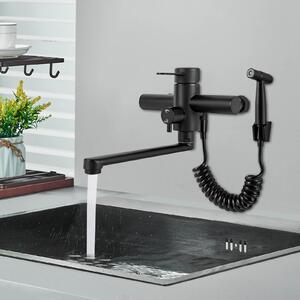 Rubinetto da cucina - Montaggio a parete - Orientabile a 360° - 3 tipi di getto - Doccetta - Acciaio inossidabile - Nero