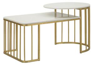 Tavolo da caff� ANKARA design elegante con doppio piano effetto marmo dimensioni 90x50x 50 cm spazio 9 cm struttura dorata