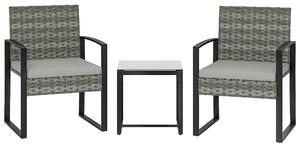 Outsunny Set bistrò in rattan, set da giardino 3 pezzi con 2 sedie da giardino, tavolino, cuscini rimovibili Hellgrau | Aosom Italy