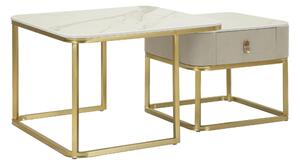 Tavoli da caff� Forma Quadrata BEAUTY, con piano effetto marmo dimensioni 70x70x48-50x50x43,5 cm crema e oro