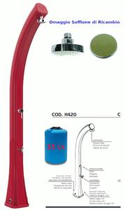 Doccia da Esterno in Resina A riscaldamento solare HAPPY XL CON LAVAPIEDI 35 lt Dimensioni 26x20,5x h 220 cm - peso 13 kg Colore Rosso