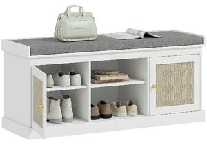 HOMCOM Panca Porta Scarpe con Ante Frontali in Rattan e Ripiani Regolabili 105x35x47 cm Bianco | Aosom Italy