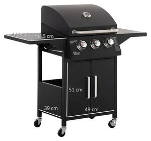 Barbecue a gas, 3 bruciatori, potenza 3 kW, dimensioni 121 x 55 x 109 cm, design mobile, termometro di facile lettura