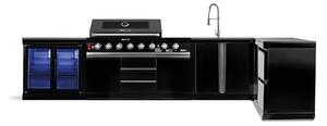 Cucina da esterno GORILLER® BLACKBACK XL1, grill a gas XXL con doppio frigorifero, lavello, piano di lavoro aggiuntivo, spazio di archiviazione e angolo, acciaio inox, nero