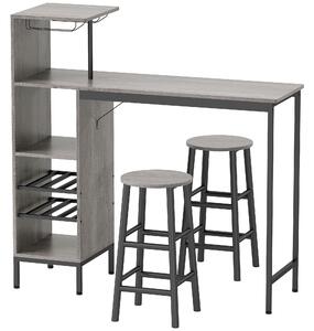 HOMCOM Set tavolo da pranzo alto con 2 sedie da bar, con ripiani e portabottiglie, Legno naturale | Aosom Italy