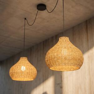 Lucande lampada a sospensione da esterno Taniola, 2 luci, beige, rattan, IP44 Taniola Lucande, dimmerabile, Legno chiaro, Legno, Campagna / Rustiche