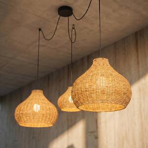 Lucande lampada a sospensione da esterno Taniola, 3 luci, beige, rattan, IP44 Taniola Lucande, dimmerabile, Legno chiaro, Legno, Campagna / Rustiche