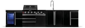 Cucina da esterno GORILLER® BLACKBACK L4, barbecue a gas con frigorifero, lavello, piano di lavoro supplementare e spazio di archiviazione, acciaio inox, nero