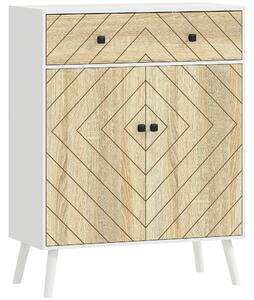 HOMCOM Scarpiera per Ingresso con 2 Porte Ripiani Regolabili Cassetto per 12 Paia di Scarpe 75x35x97 cm Bianco e Naturale | Aosom Italy
