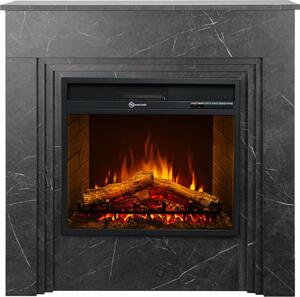 Camino elettrico caminetto da terra BELLINI in legno effetto Marmo Nero Italy L96 x P35 x H96