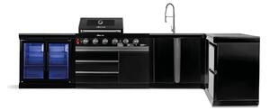 Cucina da esterno GORILLER® BLACKBACK XL3, barbecue a gas con doppio frigorifero, lavello, piano di lavoro aggiuntivo, spazio di archiviazione, ad angolo, acciaio inox, nero