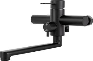Rubinetto da cucina - Rubinetto miscelatore a parete - Bocca di erogazione 23 cm - Acciaio inox 304 - Caldo/freddo - Cartuccia in Vetroceramica - Attacco G1/2 - Nero
