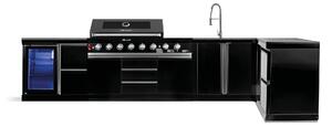 Cucina da esterno GORILLER® BLACKBACK XL2, grill a gas XXL con frigorifero, lavello, piano di lavoro aggiuntivo, spazio di archiviazione e angolo, acciaio inox, nero
