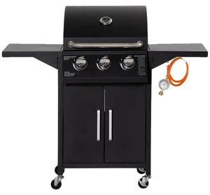 Barbecue a gas, 3 bruciatori, potenza 3 kW, lunghezza 121 cm, larghezza 55 cm, carrello mobile