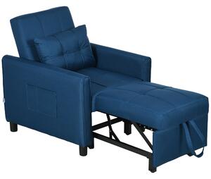 HOMCOM Poltrona Letto Singola Reclinabile su 3 Livelli con Cuscino e 2 Tasche Laterali, 69x82x85cm, Blu | Aosom Italy