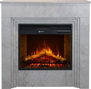 Camino elettrico caminetto da terra BELLINI in legno effetto Marmo Bianco Italy L96 x P35 x H96