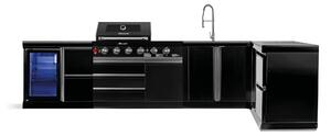 Cucina da esterno GORILLER® BLACKBACK XL4, barbecue a gas con frigorifero, lavello, piano di lavoro aggiuntivo, spazio di archiviazione e angolo, acciaio inox, nero