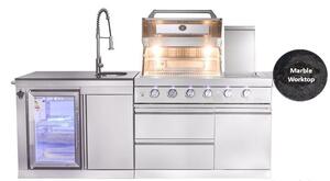 Cucina da esterno GORILLER® SILVERBACK S1, barbecue a gas con combinazione frigorifero/lavello, acciaio inox, argento