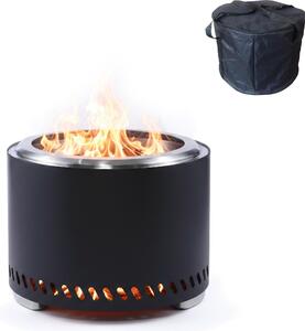 Relaxdays Braciere senza fumo, acciaio inossidabile, A x P 35 x 49,5 cm, contenitore per la cenere e borsa, braciere senza fumo, nero