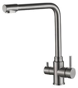 Rubinetto da cucina in acciaio inossidabile Aquanello Limpia Massiver, a tre vie, con sistema di filtraggio dell'acqua, modello SS-1600-LP