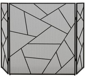 HOMCOM Parascintille per Camino Pieghevole a 3 Pannelli in Acciaio con Design Geometrico, 135x1.2x85cm, Nero