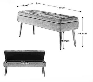 Panca moderna contenitore con gambe in metallo dorato, panca imbottita in velluto per camera da letto, soggiorno, salotto, Verde